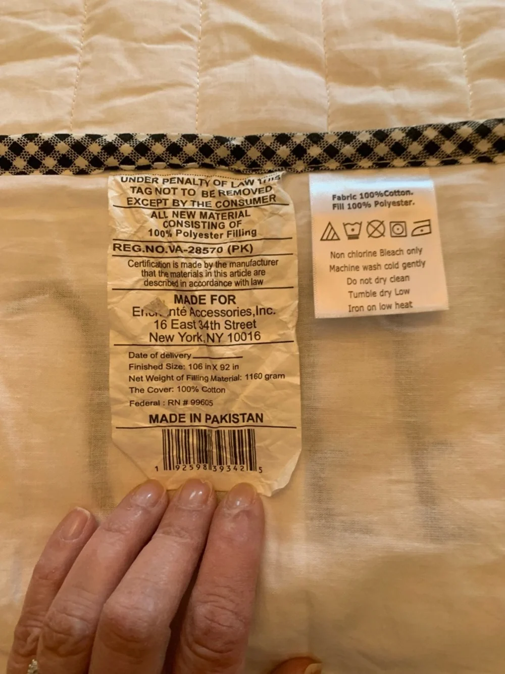 Rae Dunn SLEEP King size White and Gingham Quilt